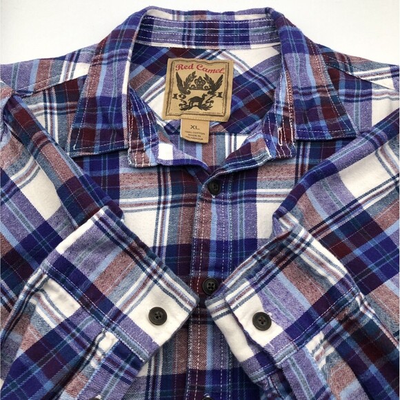 Red Camel Mens Flannel Shirt Size XL Blue Red Plaid Super Soft Casual All Cotton - Picture 2 of 8